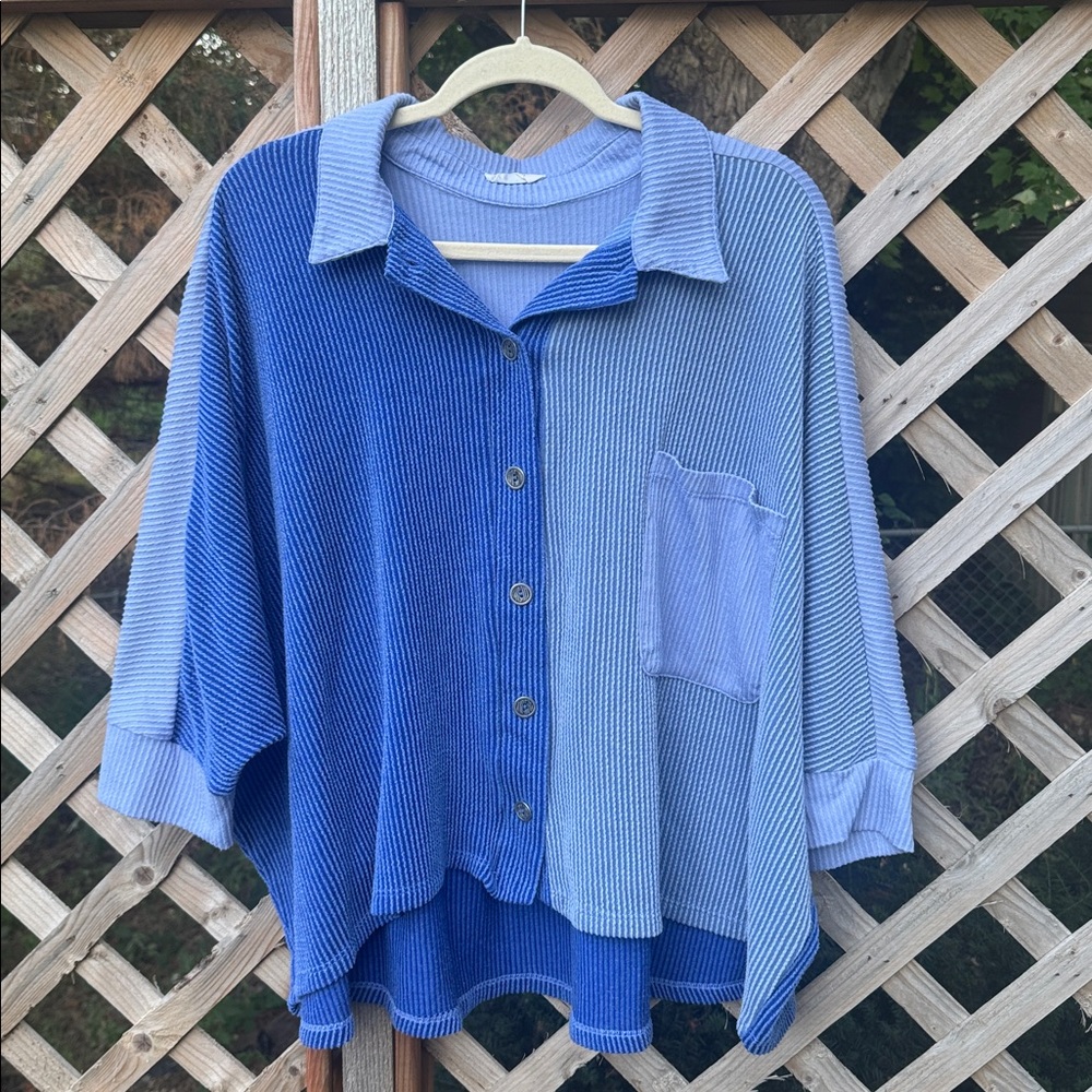 Blumin Apparel Dolman Sleeve Blue Button-Up Shirt with Pocket Size XL